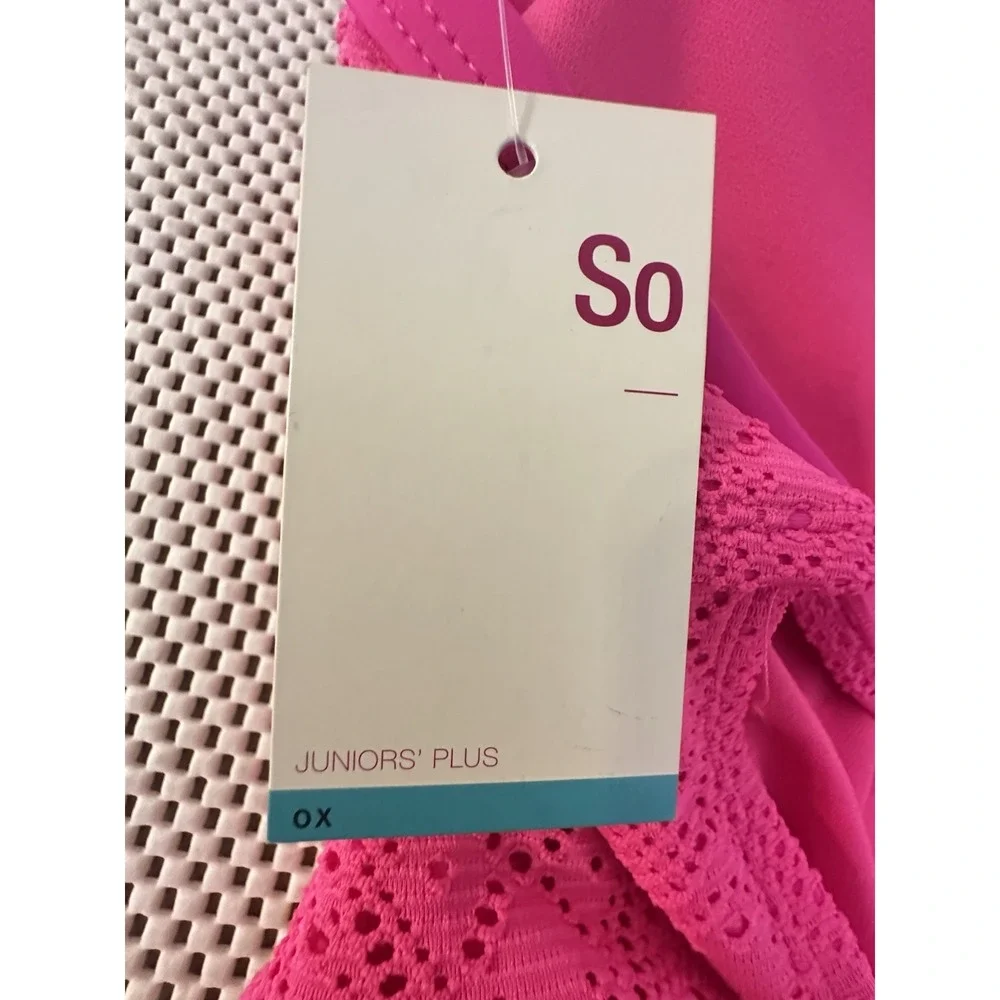 Kohls SO Swimsuit Halter One piece 0X XL 12/14 Bathing Suit‎ Eyelet Crochet Pink